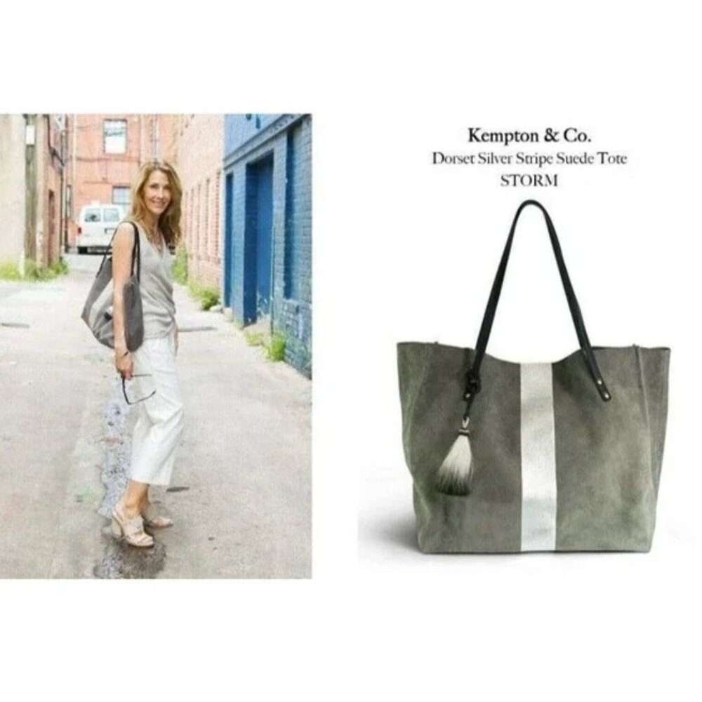 KEMPTON & Co Dorset Grey & Silver Stripe Suede Tote Bag